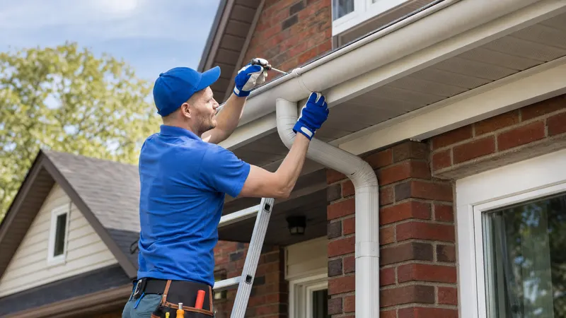 Refastening a downspout elbow on a brick home